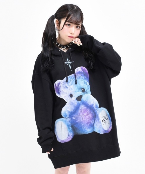 TRAVAS TOKYO(トラバス トウキョウ)の「『TRAVAS TOKYO/トラバス トーキョー』Furry bear Hoodie/くまプリント プルオーバーパーカー(パーカー・レディース・ホワイト/ライトブルー/ブラック/ライトピンク/ブラック×パープル・44/46)」の14枚目の写真