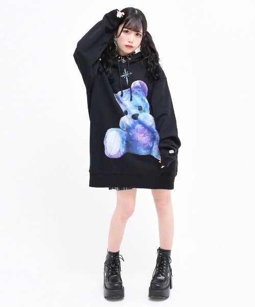TRAVAS TOKYO(トラバス トウキョウ)の「『TRAVAS TOKYO/トラバス トーキョー』Furry bear Hoodie/くまプリント プルオーバーパーカー(パーカー・レディース・ホワイト/ライトブルー/ブラック/ライトピンク/ブラック×パープル・44/46)」の12枚目の写真