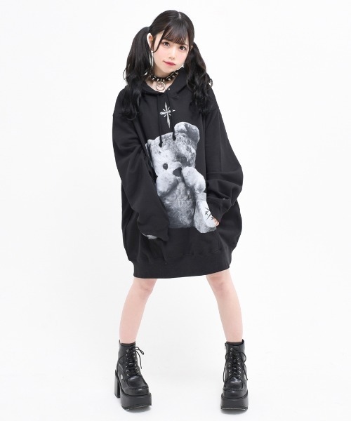 TRAVAS TOKYO(トラバス トウキョウ)の「『TRAVAS TOKYO/トラバス トーキョー』Furry bear Hoodie/くまプリント プルオーバーパーカー(パーカー・レディース・ホワイト/ライトブルー/ブラック/ライトピンク/ブラック×パープル・44/46)」の17枚目の写真