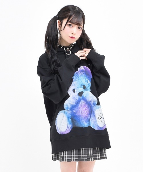 TRAVAS TOKYO(トラバス トウキョウ)の「『TRAVAS TOKYO/トラバス トーキョー』Furry bear Hoodie/くまプリント プルオーバーパーカー(パーカー・レディース・ホワイト/ライトブルー/ブラック/ライトピンク/ブラック×パープル・44/46)」の9枚目の写真
