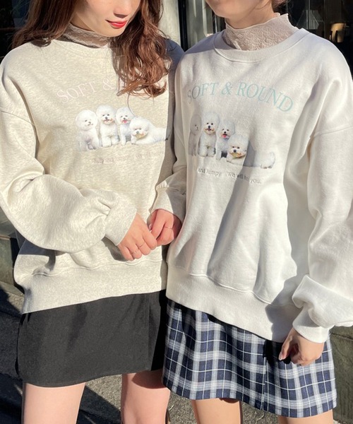 one after another NICE CLAUP(ワンアフターアナザーナイスクラップ)の「ホワイトDogブリントスウェット(スウェット・レディース・ネイビー/オフホワイト/オートミール・FREE)」の16枚目の写真
