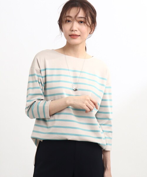 Reflect(リフレクト)の「◆【WEB限定カラーあり/UVカット/接触冷感/洗える】パネルボーダーカットソー(Tシャツ/カットソー・レディース・ネイビー系2/オリーブ系2/グレー系その他3/イエロー系2/ピンク系/ライトグリーン系2・11/15 /17/13/09/07)」の3枚目の写真