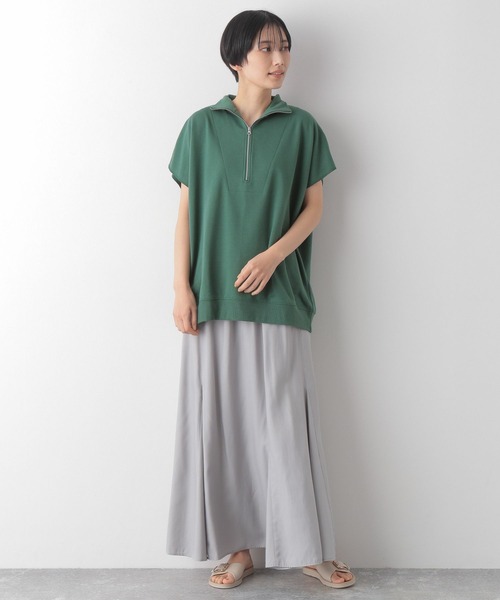 LEPSIM(レプシィム)の「ハーフZIPフレンチスリーブプルオーバー 274280(Tシャツ/カットソー・レディース・チャコールグレー/オレンジ/グリーン/グレイッシュベージュ・FREE)」の14枚目の写真
