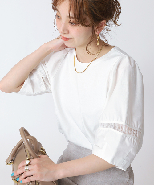 B.C STOCK(ベーセーストック)の「ランタンスリーブカットブラウス(Tシャツ/カットソー・レディース・ホワイト/ブラック/グリーン/ブルー系その他・FREE)」の1枚目の写真