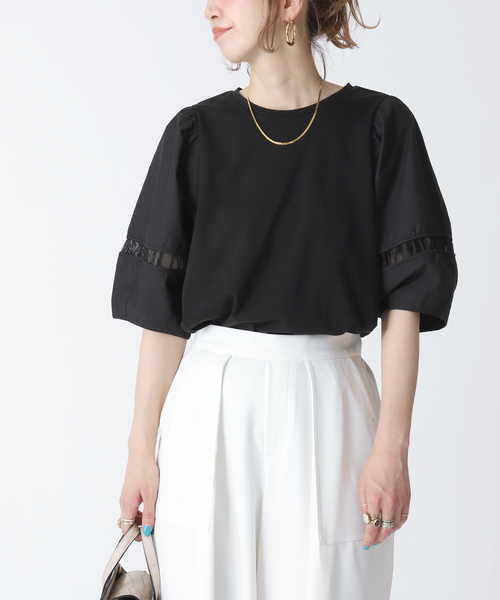 B.C STOCK(ベーセーストック)の「ランタンスリーブカットブラウス(Tシャツ/カットソー・レディース・ホワイト/ブラック/グリーン/ブルー系その他・FREE)」の2枚目の写真