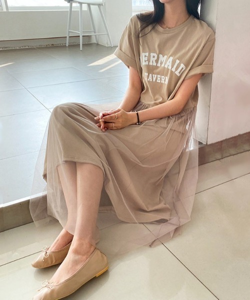 GLAMOROUS JANE（グラマラスジェーン）の「ロゴTシャツチュールワンピース（ワンピース・レディース・ベージュ/ホワイト/ブラック・L/LL）」の5枚目の写真