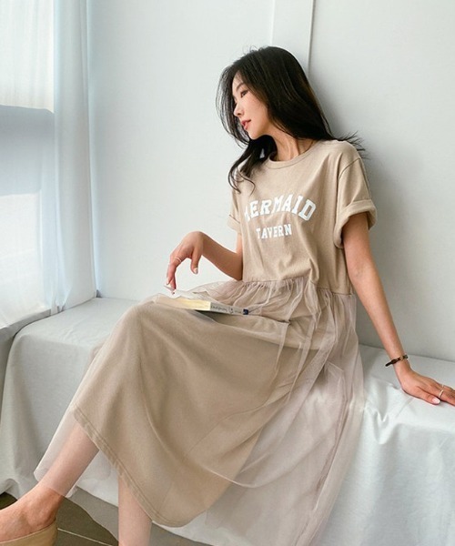 GLAMOROUS JANE（グラマラスジェーン）の「ロゴTシャツチュールワンピース（ワンピース・レディース・ベージュ/ホワイト/ブラック・L/LL）」の9枚目の写真
