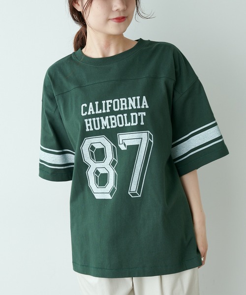 PUAL CE CIN（ピュアルセシン）の「フットボールTシャツ（Tシャツ/カットソー・レディース・グリーン/ナチュラル/グレイッシュベージュ・FREE）」の13枚目の写真