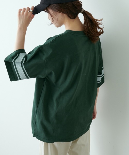 PUAL CE CIN（ピュアルセシン）の「フットボールTシャツ（Tシャツ/カットソー・レディース・グリーン/ナチュラル/グレイッシュベージュ・FREE）」の14枚目の写真