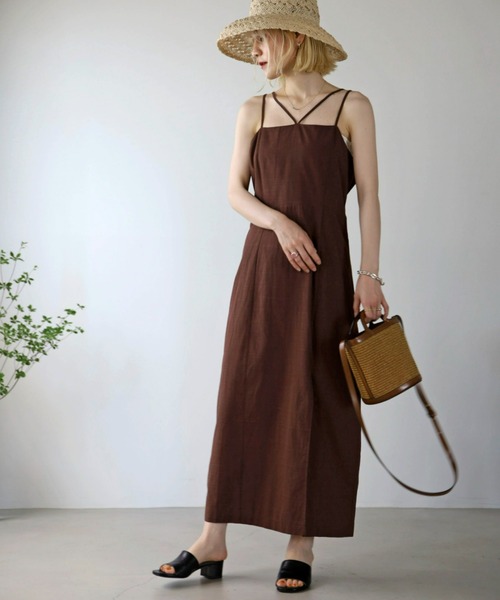 UNFIELD（アンフィールド）の「【UNFIELD】麻混キャミワンピース（ワンピース・レディース・ブラック/ブラウン/オフホワイト・FREE）」の3枚目の写真