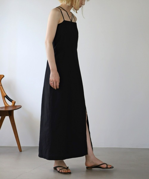 UNFIELD（アンフィールド）の「【UNFIELD】麻混キャミワンピース（ワンピース・レディース・ブラック/ブラウン/オフホワイト・FREE）」の2枚目の写真