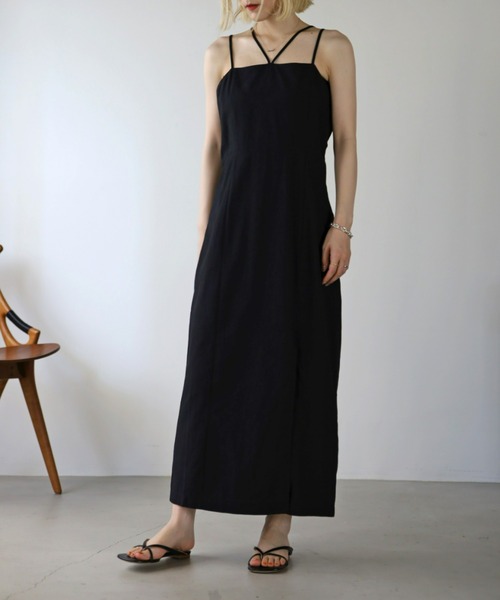 UNFIELD（アンフィールド）の「【UNFIELD】麻混キャミワンピース（ワンピース・レディース・ブラック/ブラウン/オフホワイト・FREE）」の4枚目の写真