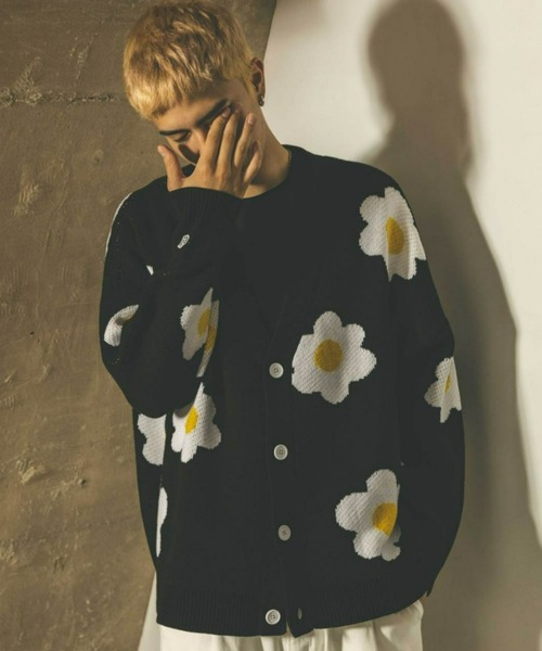 A'gem（エージェム）の「『A'gem/エージェム』花柄ジャガードニットカーディガン（カーディガン/ボレロ・メンズ・グリーン/ホワイト/ブラック・FREE）」の2枚目の写真