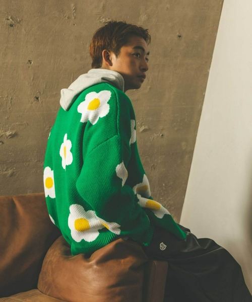 A'gem（エージェム）の「『A'gem/エージェム』花柄ジャガードニットカーディガン（カーディガン/ボレロ・メンズ・グリーン/ホワイト/ブラック・FREE）」の5枚目の写真