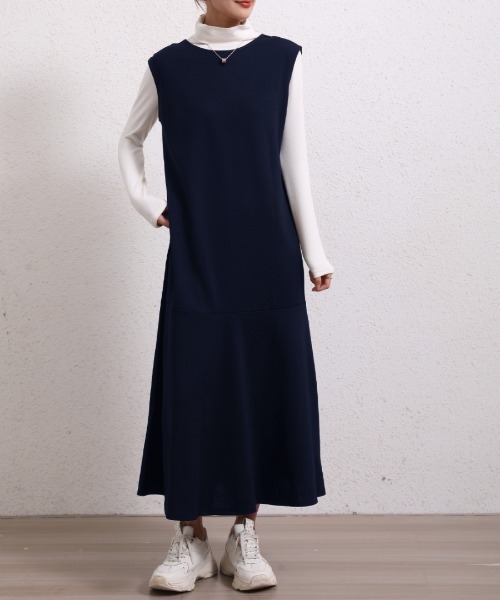 Coo+i（クーイ）の「2WAYマーメードロングワンピース Vネック（ワンピース・レディース・ネイビー/ブラック/ベージュ/グレー/モカ/カーキ・M/L）」の6枚目の写真