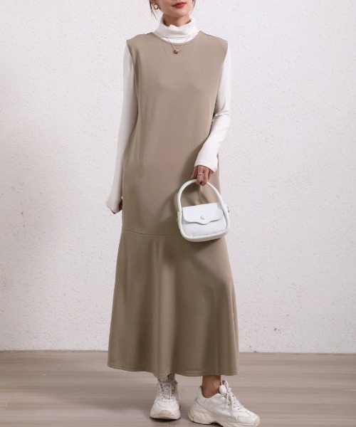 Coo+i（クーイ）の「2WAYマーメードロングワンピース Vネック（ワンピース・レディース・ネイビー/ブラック/ベージュ/グレー/モカ/カーキ・M/L）」の10枚目の写真