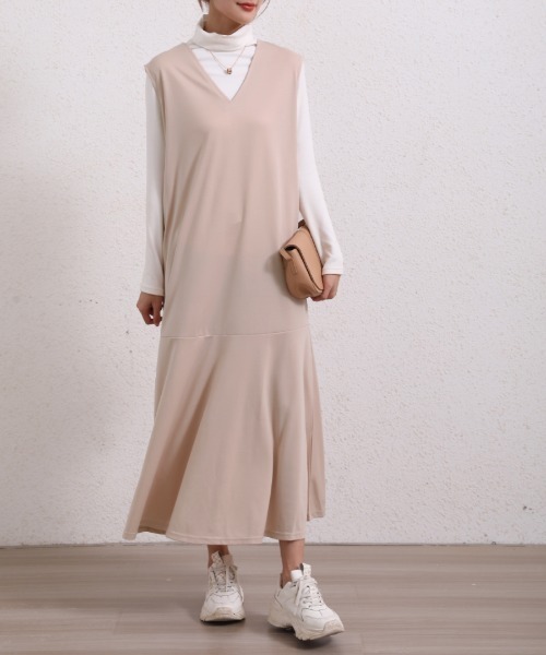 Coo+i（クーイ）の「2WAYマーメードロングワンピース Vネック（ワンピース・レディース・ネイビー/ブラック/ベージュ/グレー/モカ/カーキ・M/L）」の17枚目の写真