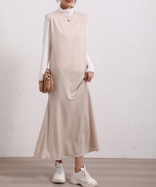 Coo+i（クーイ）の「2WAYマーメードロングワンピース Vネック（ワンピース・レディース・ネイビー/ブラック/ベージュ/グレー/モカ/カーキ・M/L）」の20枚目の写真