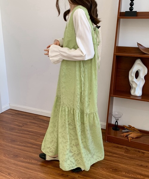 ECLIN（エクラン）の「シアージャガードレースキャミソールワンピース（ワンピース・レディース・ホワイト/ブラック/ベージュ/グリーン/ブルー/ピンク/ネイビー・M/L）」の5枚目の写真