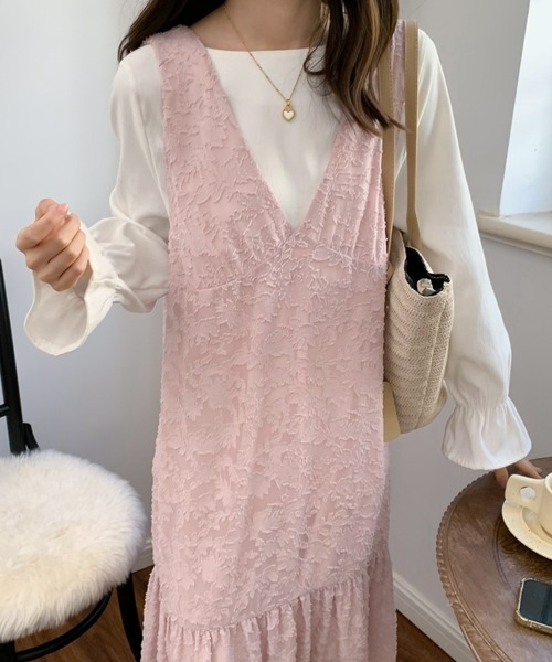 ECLIN（エクラン）の「シアージャガードレースキャミソールワンピース（ワンピース・レディース・ホワイト/ブラック/ベージュ/グリーン/ブルー/ピンク/ネイビー・M/L）」の18枚目の写真