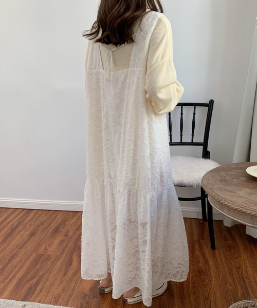 ECLIN（エクラン）の「シアージャガードレースキャミソールワンピース（ワンピース・レディース・ホワイト/ブラック/ベージュ/グリーン/ブルー/ピンク/ネイビー・M/L）」の13枚目の写真