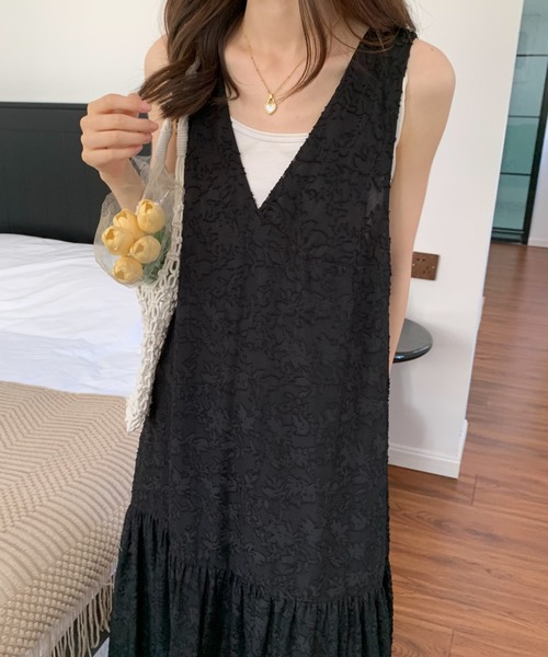 ECLIN（エクラン）の「シアージャガードレースキャミソールワンピース（ワンピース・レディース・ホワイト/ブラック/ベージュ/グリーン/ブルー/ピンク/ネイビー・M/L）」の9枚目の写真