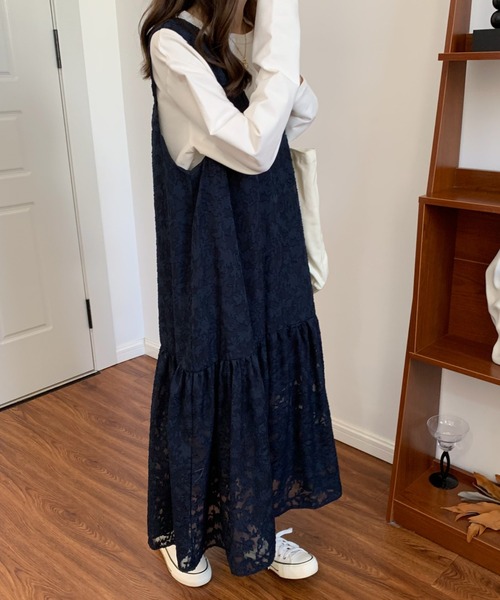 ECLIN（エクラン）の「シアージャガードレースキャミソールワンピース（ワンピース・レディース・ホワイト/ブラック/ベージュ/グリーン/ブルー/ピンク/ネイビー・M/L）」の15枚目の写真