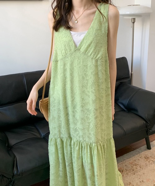 ECLIN（エクラン）の「シアージャガードレースキャミソールワンピース（ワンピース・レディース・ホワイト/ブラック/ベージュ/グリーン/ブルー/ピンク/ネイビー・M/L）」の16枚目の写真