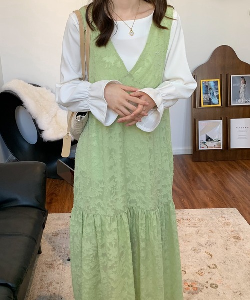 ECLIN（エクラン）の「シアージャガードレースキャミソールワンピース（ワンピース・レディース・ホワイト/ブラック/ベージュ/グリーン/ブルー/ピンク/ネイビー・M/L）」の17枚目の写真