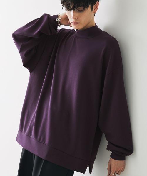 Anchor Smith(アンカー スミス)の「ハイポンチ モックハイネック ビッグシルエットドレープ長袖カットソー(Tシャツ/カットソー・メンズ・チャコール/ライトグレー/グリーン系/バーガンディー/ホワイト/ブラック/ベージュ/グレー/ダークグリーン/ライトブルー/ダークパープル/スモークピンク・L/M)」の10枚目の写真