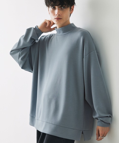 Anchor Smith(アンカー スミス)の「ハイポンチ モックハイネック ビッグシルエットドレープ長袖カットソー(Tシャツ/カットソー・メンズ・チャコール/ライトグレー/グリーン系/バーガンディー/ホワイト/ブラック/ベージュ/グレー/ダークグリーン/ライトブルー/ダークパープル/スモークピンク・L/M)」の9枚目の写真