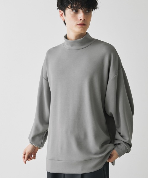 ハイポンチ モックハイネック ビッグシルエットドレープ長袖カットソー