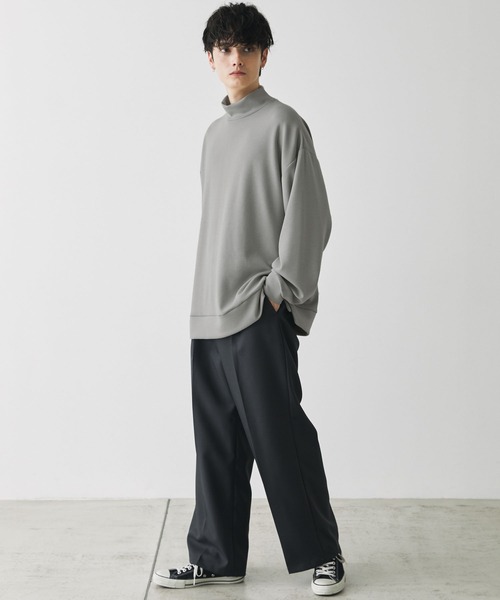 Anchor Smith(アンカー スミス)の「ハイポンチ モックハイネック ビッグシルエットドレープ長袖カットソー(Tシャツ/カットソー・メンズ・チャコール/ライトグレー/グリーン系/バーガンディー/ホワイト/ブラック/ベージュ/グレー/ダークグリーン/ライトブルー/ダークパープル/スモークピンク・L/M)」の14枚目の写真