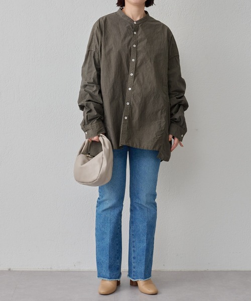 BEARDSLEY（ビアズリー）の「ビッグシャツ：綿100% フロントと脇・袖部分に違うシャツを組み合わせ1つに（シャツ/ブラウス・レディース・カーキ/ホワイト・FREE）」の20枚目の写真
