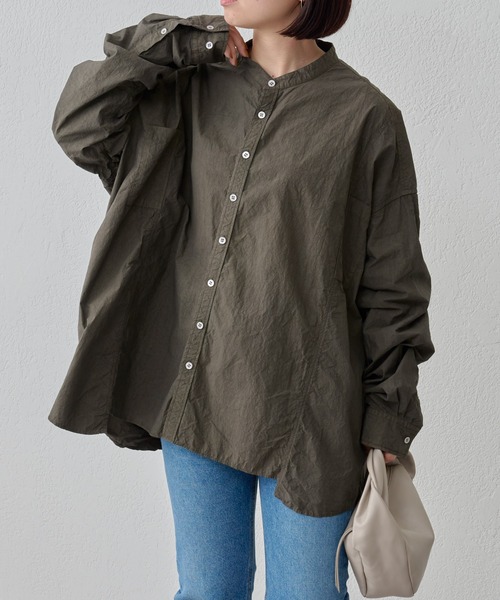 BEARDSLEY（ビアズリー）の「ビッグシャツ：綿100% フロントと脇・袖部分に違うシャツを組み合わせ1つに（シャツ/ブラウス・レディース・カーキ/ホワイト・FREE）」の6枚目の写真