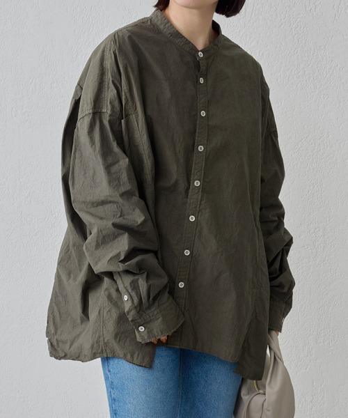 BEARDSLEY（ビアズリー）の「ビッグシャツ：綿100% フロントと脇・袖部分に違うシャツを組み合わせ1つに（シャツ/ブラウス・レディース・カーキ/ホワイト・FREE）」の7枚目の写真