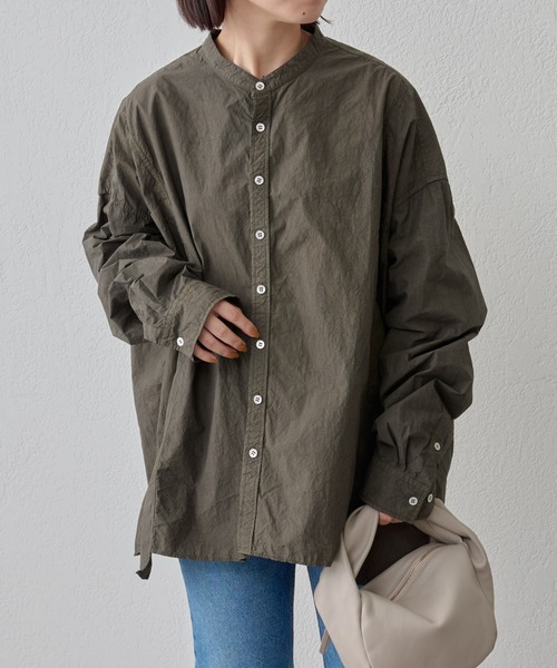 BEARDSLEY（ビアズリー）の「ビッグシャツ：綿100% フロントと脇・袖部分に違うシャツを組み合わせ1つに（シャツ/ブラウス・レディース・カーキ/ホワイト・FREE）」の8枚目の写真