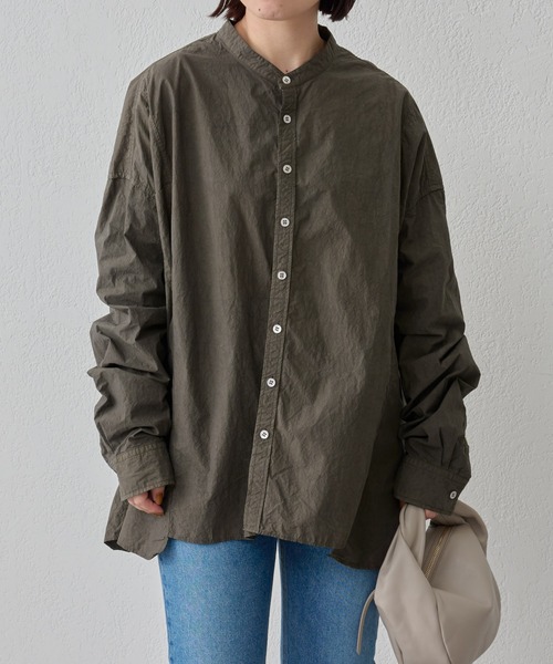 BEARDSLEY（ビアズリー）の「ビッグシャツ：綿100% フロントと脇・袖部分に違うシャツを組み合わせ1つに（シャツ/ブラウス・レディース・カーキ/ホワイト・FREE）」の9枚目の写真