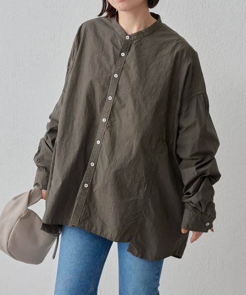 BEARDSLEY（ビアズリー）の「ビッグシャツ：綿100% フロントと脇・袖部分に違うシャツを組み合わせ1つに（シャツ/ブラウス・レディース・カーキ/ホワイト・FREE）」の11枚目の写真