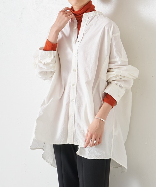 BEARDSLEY（ビアズリー）の「ビッグシャツ：綿100% フロントと脇・袖部分に違うシャツを組み合わせ1つに（シャツ/ブラウス・レディース・カーキ/ホワイト・FREE）」の16枚目の写真
