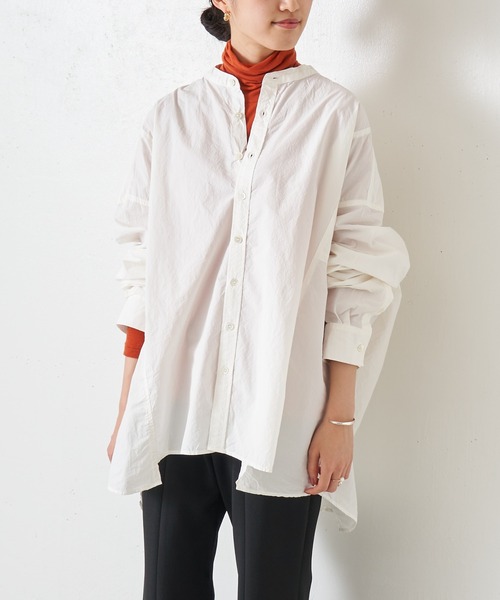 BEARDSLEY（ビアズリー）の「ビッグシャツ：綿100% フロントと脇・袖部分に違うシャツを組み合わせ1つに（シャツ/ブラウス・レディース・カーキ/ホワイト・FREE）」の17枚目の写真