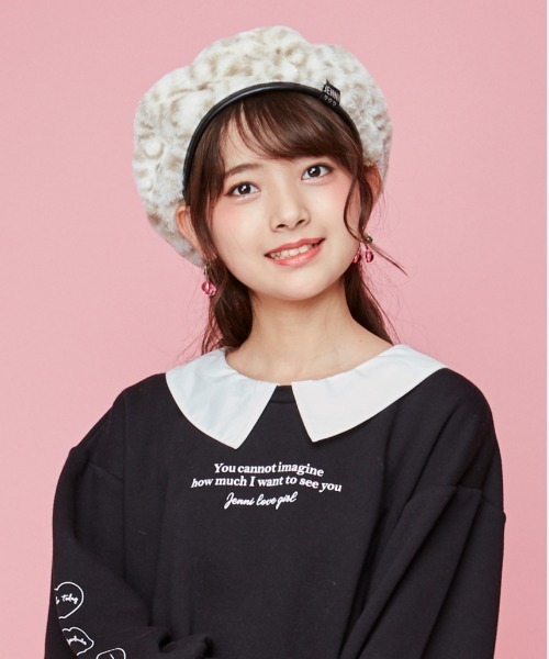 JENNI（ジェニィ）の「フェイクファーベレー（ハンチング/ベレー帽・キッズ・ベージュ/レオパード/オフホワイト・54cm/56cm）」の2枚目の写真
