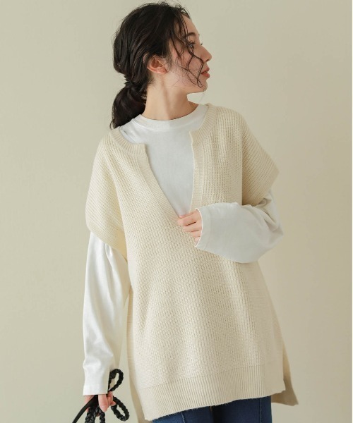 La-gemme（ラジェム）の「【Yukiさんコラボ】キーネックニットベスト（ベスト・レディース・ブラウン/グレイッシュベージュ/ブラック/ホワイト・フリー）」の14枚目の写真