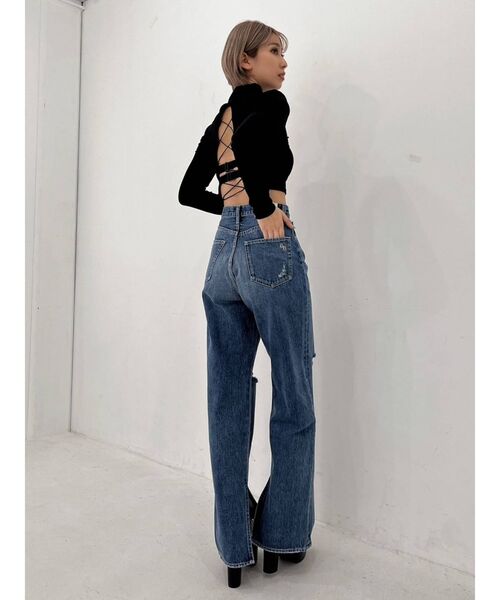 GYDA(ジェイダ)の「BACKレースアップハイネックトップス(Tシャツ/カットソー・レディース・ブラック/オフホワイト・FREE)」の6枚目の写真