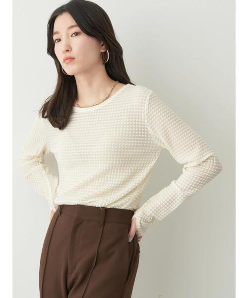 earth music&ecology（アースミュージックアンドエコロジー）の「シアーギンガムクルーネックプルオーバー（Tシャツ/カットソー・レディース・グリーン/オレンジ/ラベンダー/アイボリー/ブラック/サックスブルー・S/M）」の7枚目の写真