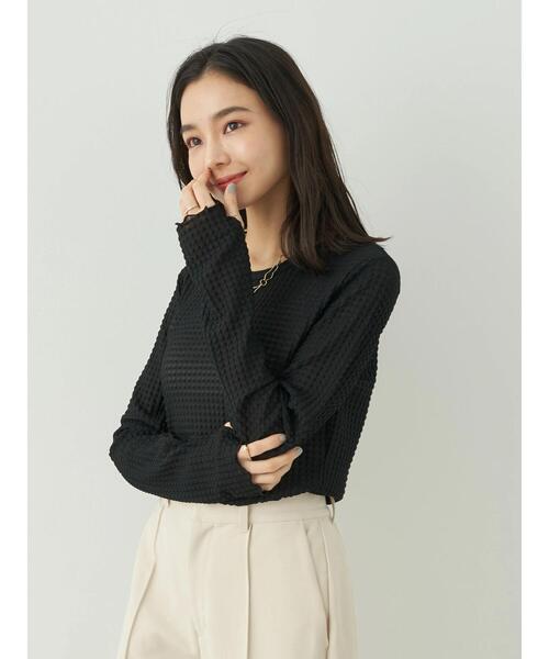 earth music&ecology（アースミュージックアンドエコロジー）の「シアーギンガムクルーネックプルオーバー（Tシャツ/カットソー・レディース・グリーン/オレンジ/ラベンダー/アイボリー/ブラック/サックスブルー・S/M）」の8枚目の写真