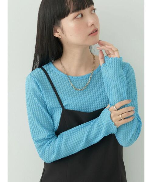 earth music&ecology（アースミュージックアンドエコロジー）の「シアーギンガムクルーネックプルオーバー（Tシャツ/カットソー・レディース・グリーン/オレンジ/ラベンダー/アイボリー/ブラック/サックスブルー・S/M）」の11枚目の写真