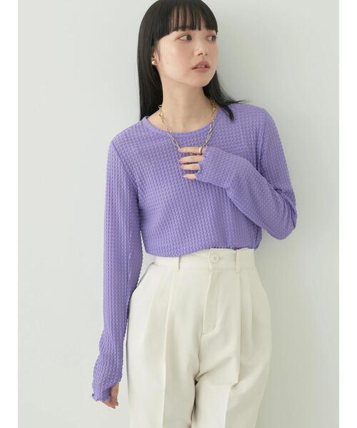 earth music&ecology（アースミュージックアンドエコロジー）の「シアーギンガムクルーネックプルオーバー（Tシャツ/カットソー・レディース・グリーン/オレンジ/ラベンダー/アイボリー/ブラック/サックスブルー・S/M）」の12枚目の写真