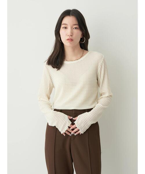 earth music&ecology（アースミュージックアンドエコロジー）の「シアーギンガムクルーネックプルオーバー（Tシャツ/カットソー・レディース・グリーン/オレンジ/ラベンダー/アイボリー/ブラック/サックスブルー・S/M）」の13枚目の写真