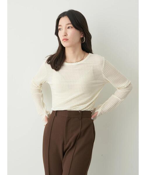 earth music&ecology（アースミュージックアンドエコロジー）の「シアーギンガムクルーネックプルオーバー（Tシャツ/カットソー・レディース・グリーン/オレンジ/ラベンダー/アイボリー/ブラック/サックスブルー・S/M）」の14枚目の写真